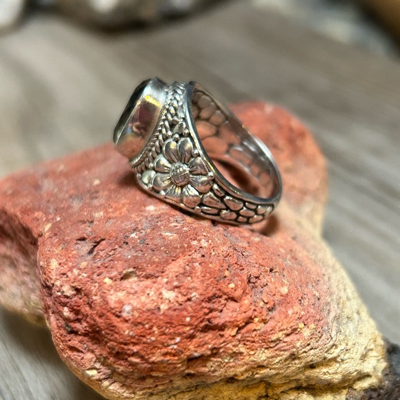 Sarda Prasiolite Floral Sterling Silver Ring 8 - Picture 5 of 10